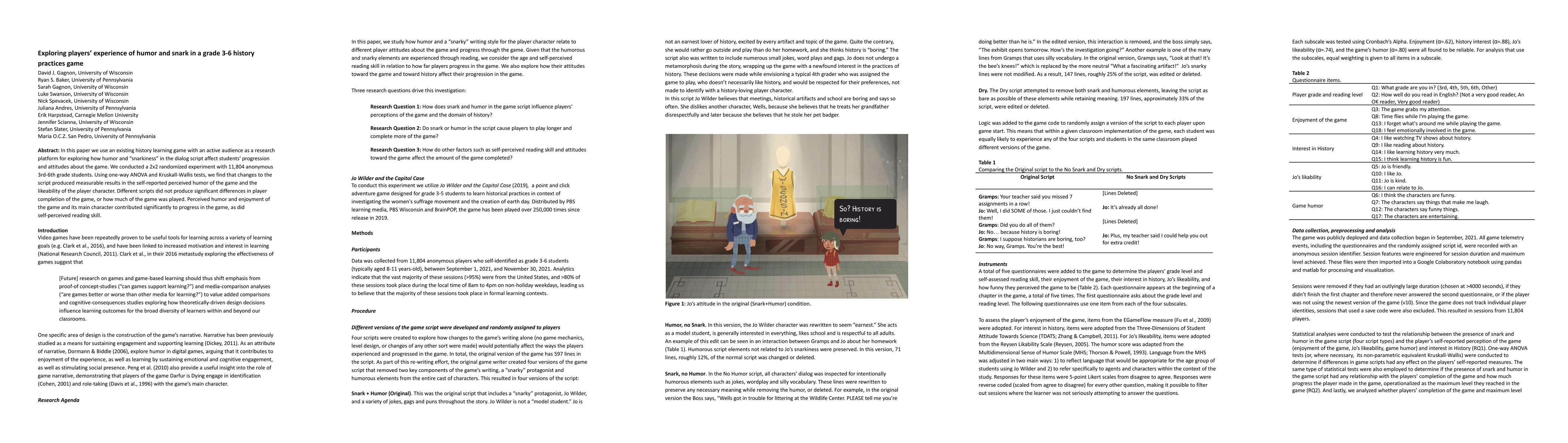 Thumbnail for Exploring players' experience of humor and snark in a grade 3-6 history
  practices game