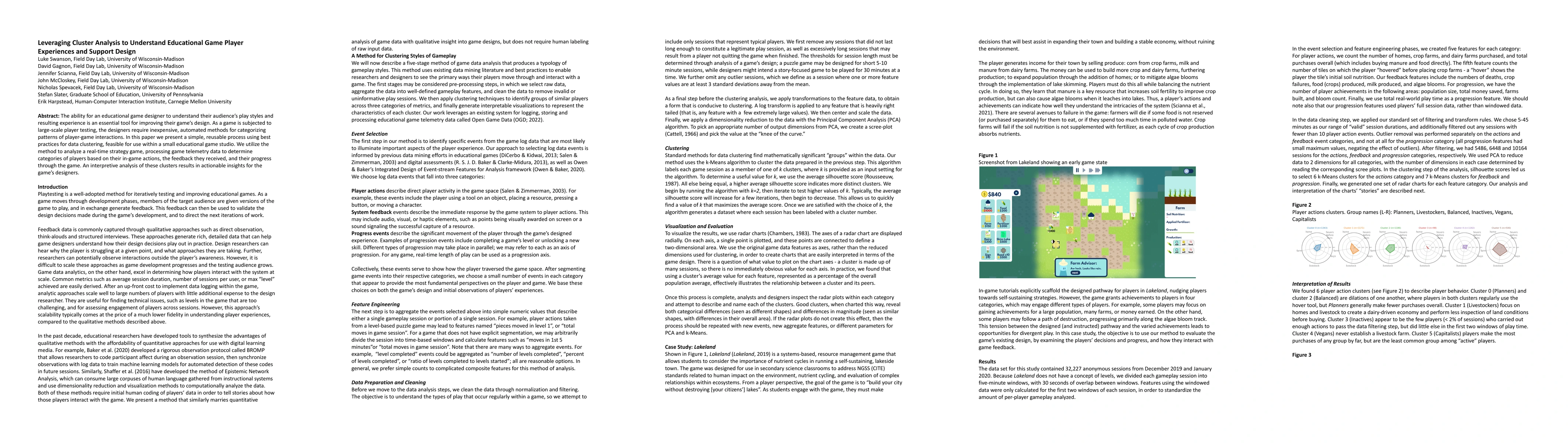 Thumbnail for Leveraging Cluster Analysis to Understand Educational Game Player
  Experiences and Support Design