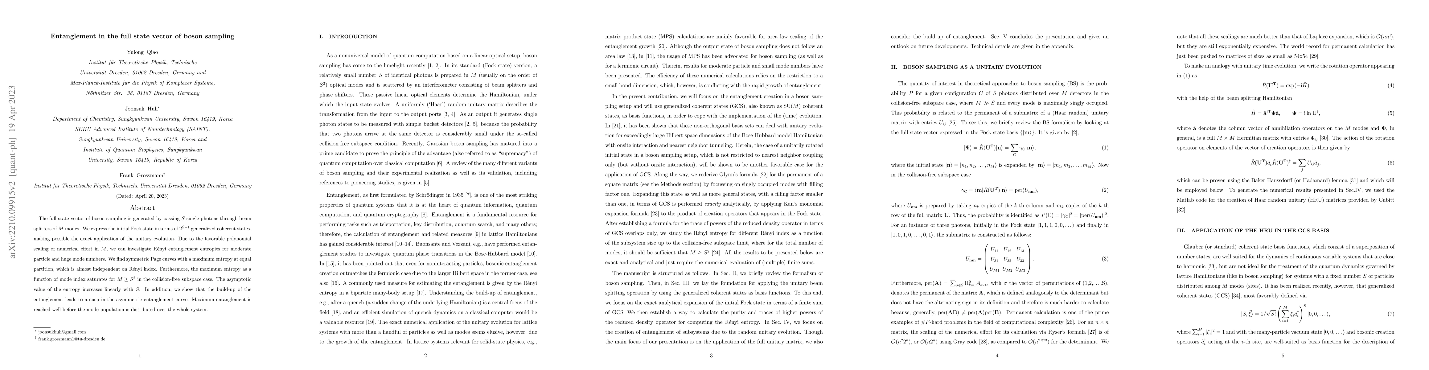 Thumbnail for Entanglement in the full state vector of boson sampling