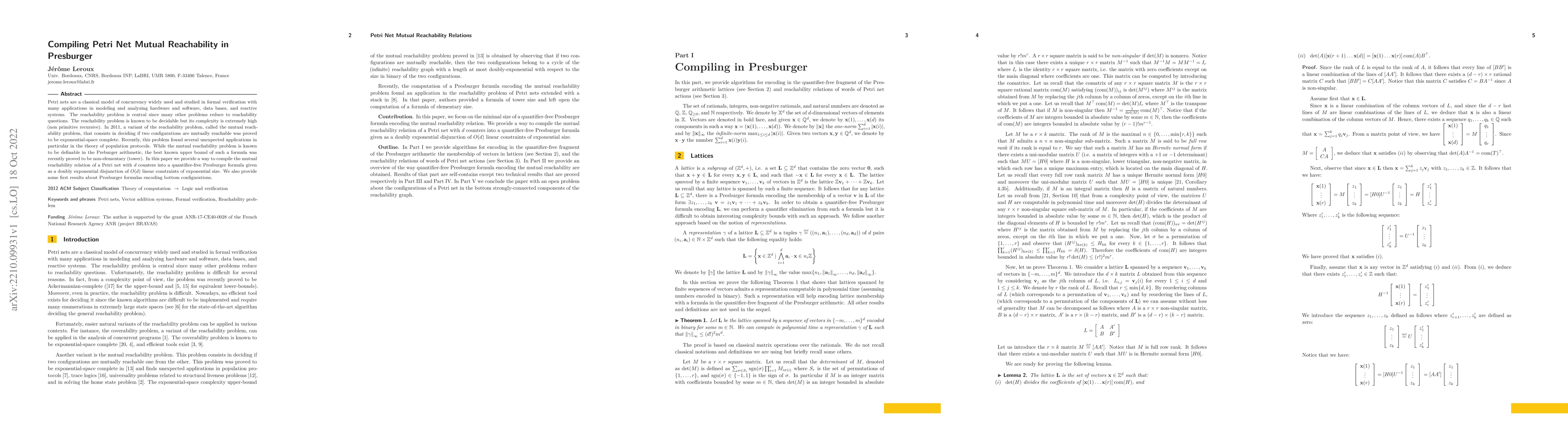 Thumbnail for Compiling Petri Net Mutual Reachability in Presburger