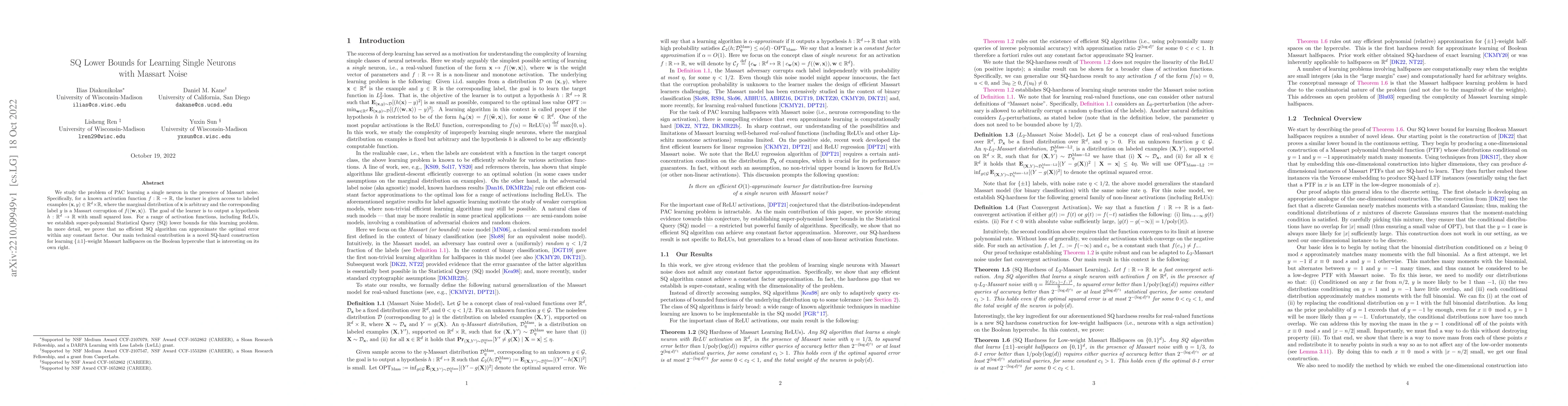 Thumbnail for SQ Lower Bounds for Learning Single Neurons with Massart Noise