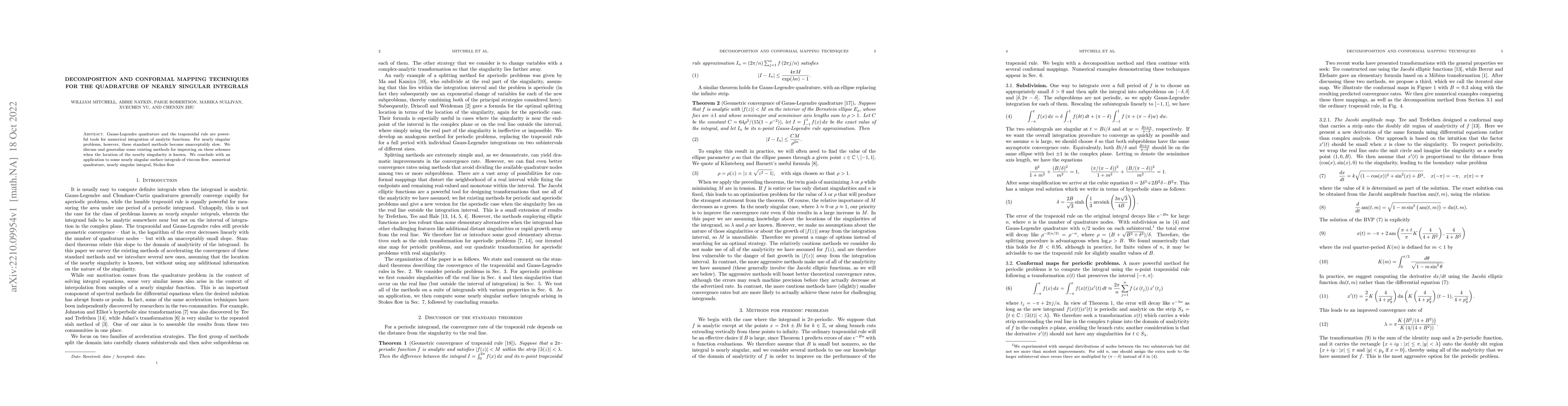 Thumbnail for Decomposition and conformal mapping techniques for the quadrature of
  nearly singular integrals