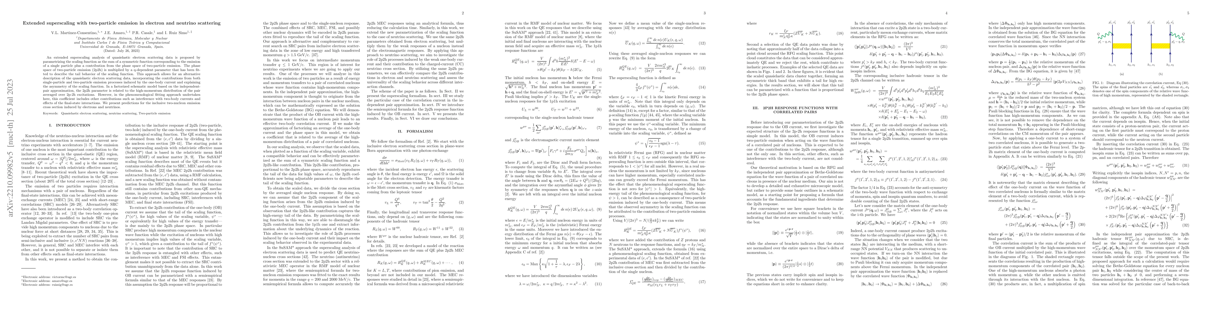 Thumbnail for Extended superscaling with two-particle emission in electron and
  neutrino scattering