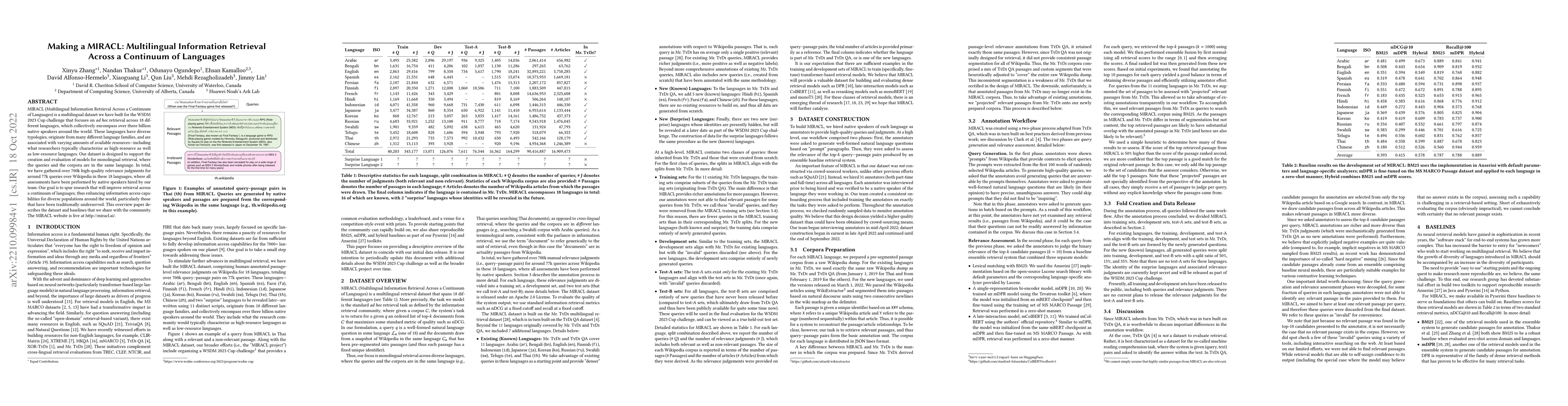 Thumbnail for Making a MIRACL: Multilingual Information Retrieval Across a Continuum
  of Languages