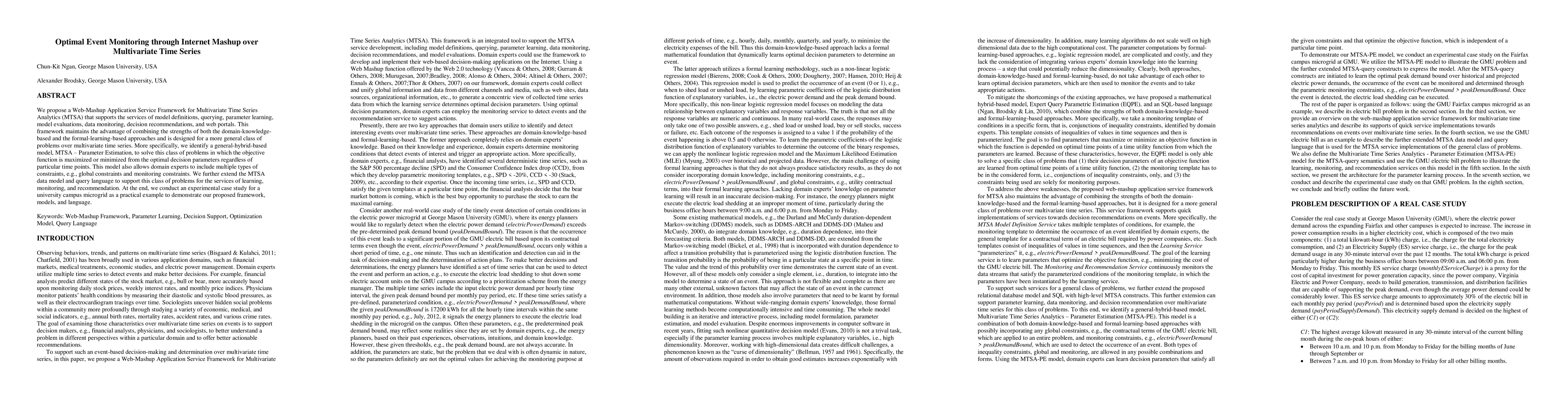 Thumbnail for Optimal Event Monitoring through Internet Mashup over Multivariate Time
  Series