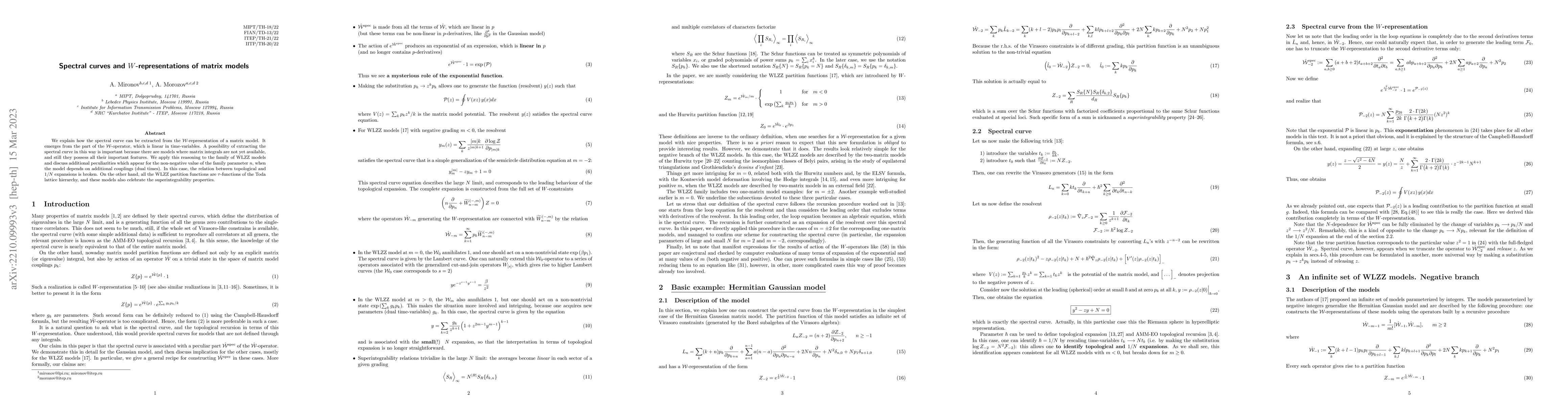 Thumbnail for Spectral curves and $W$-representations of matrix models