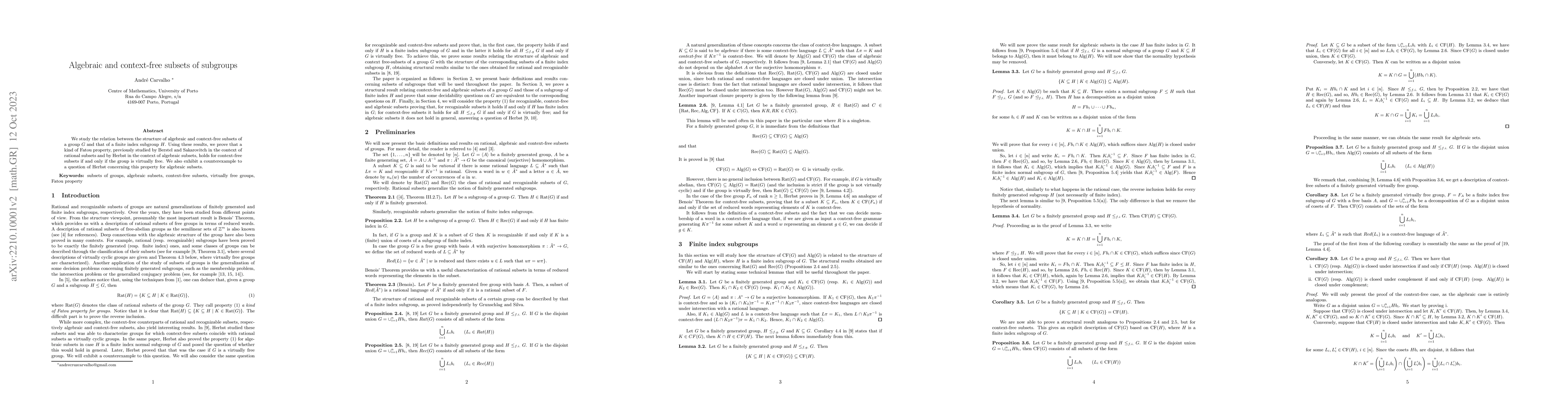 Thumbnail for Algebraic and context-free subsets of subgroups