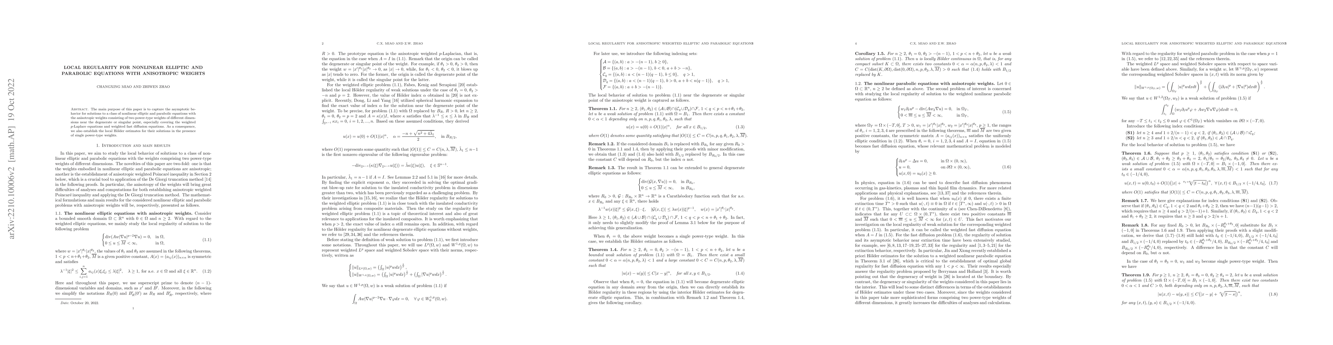 Thumbnail for Local regularity for nonlinear elliptic and parabolic equations with
  anisotropic weights