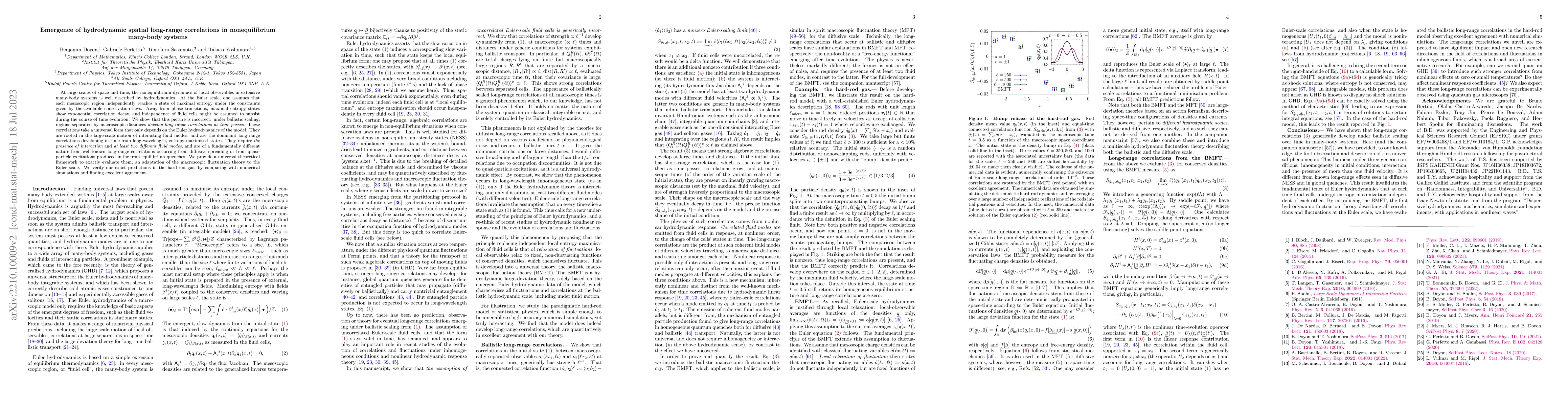 Thumbnail for Emergence of hydrodynamic spatial long-range correlations in
  nonequilibrium many-body systems
