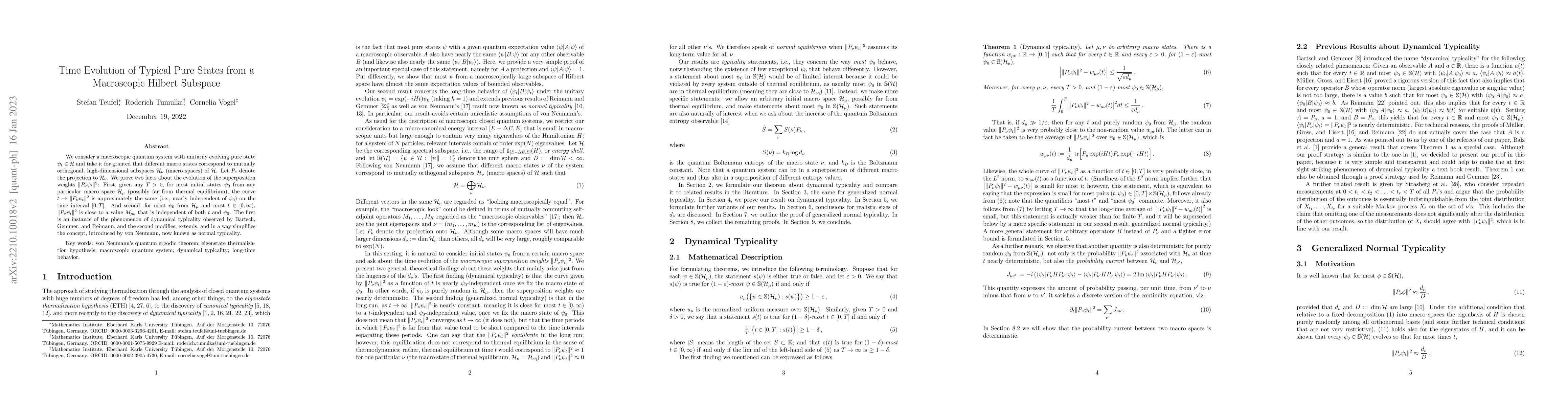 Thumbnail for Time Evolution of Typical Pure States from a Macroscopic Hilbert
  Subspace