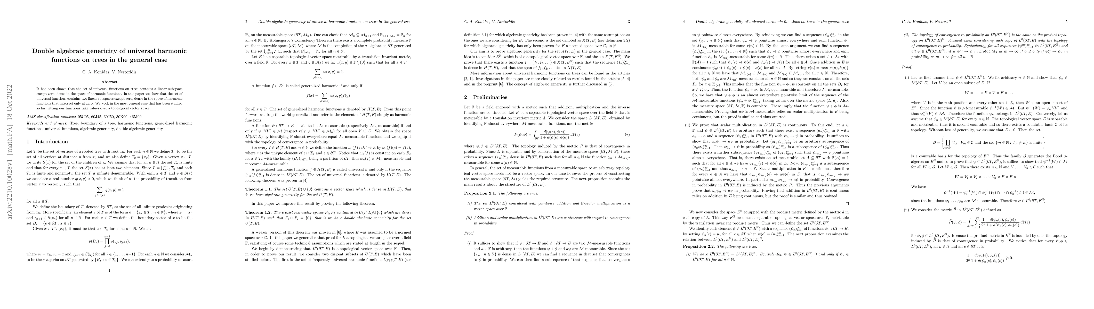 Thumbnail for Double algebraic genericity of universal harmonic functions on trees in
  the general case