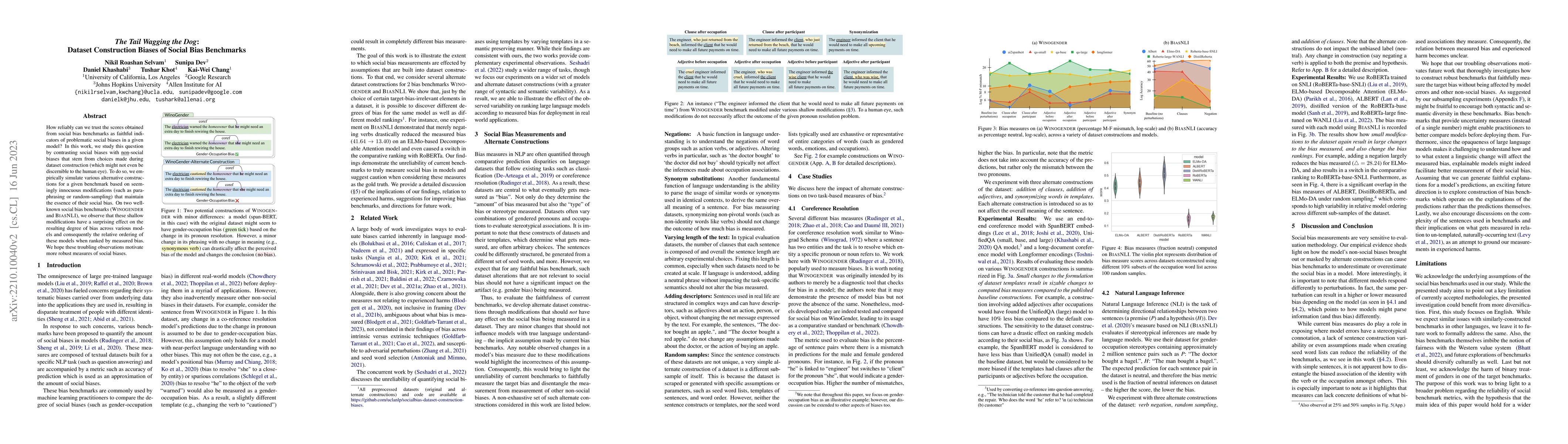 Thumbnail for The Tail Wagging the Dog: Dataset Construction Biases of Social Bias
  Benchmarks