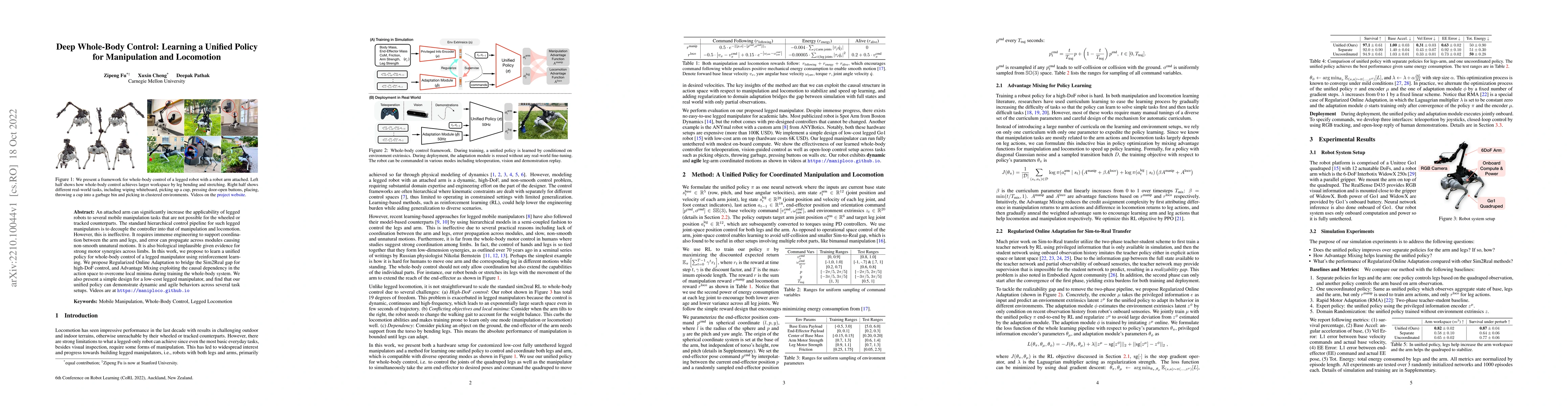 Thumbnail for Deep Whole-Body Control: Learning a Unified Policy for Manipulation and
  Locomotion