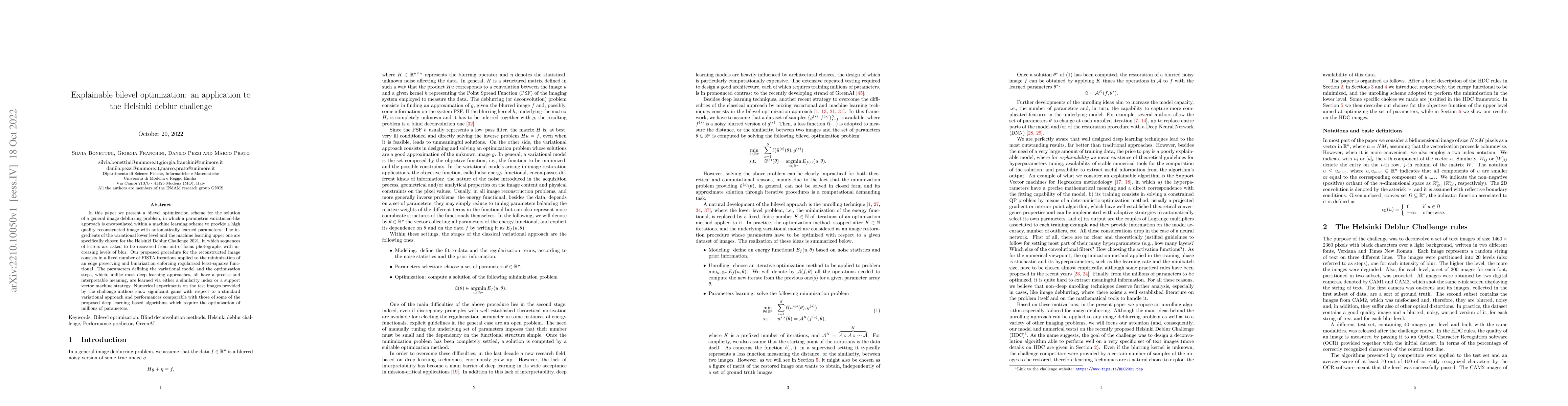 Thumbnail for Explainable bilevel optimization: an application to the Helsinki deblur
  challenge