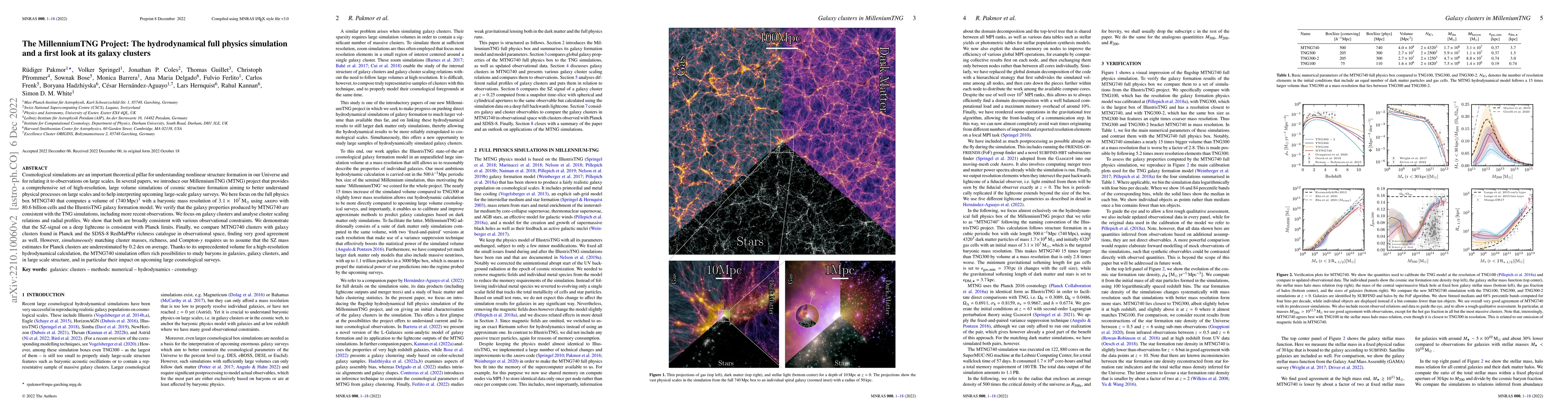 Thumbnail for The MillenniumTNG Project: The hydrodynamical full physics simulation
  and a first look at its galaxy clusters