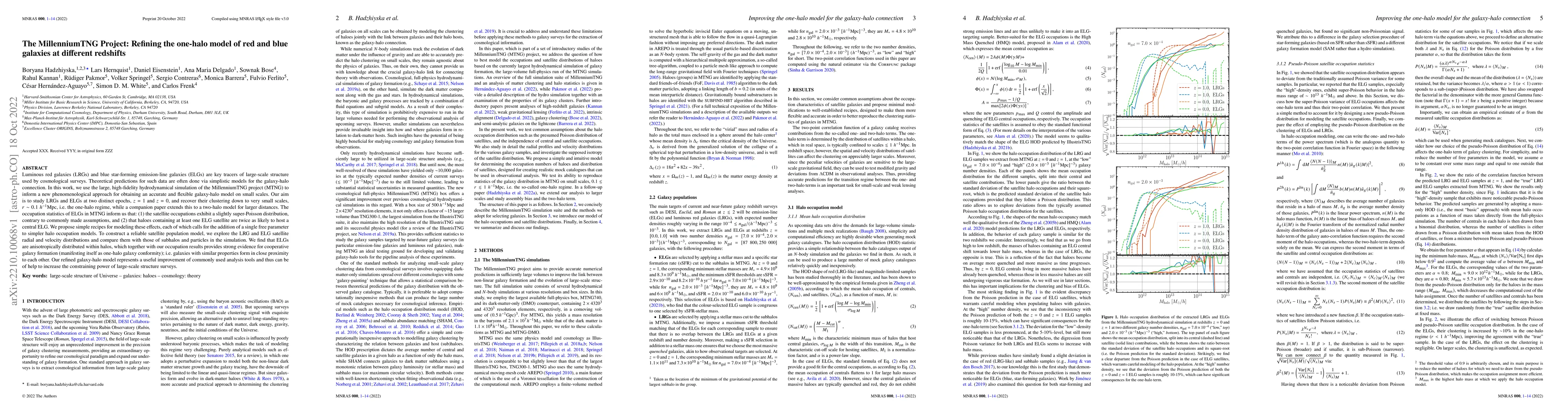 Thumbnail for The MillenniumTNG Project: Refining the one-halo model of red and blue
  galaxies at different redshifts