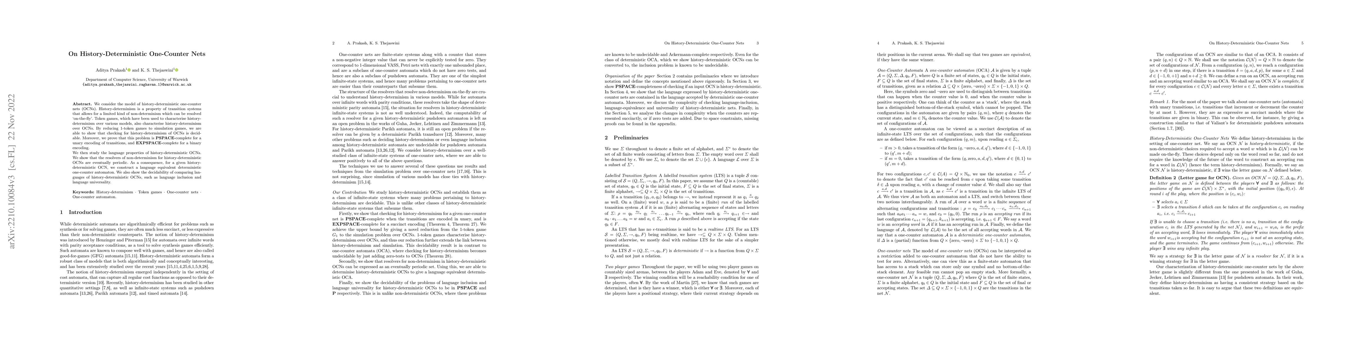Thumbnail for On History-Deterministic One-Counter Nets