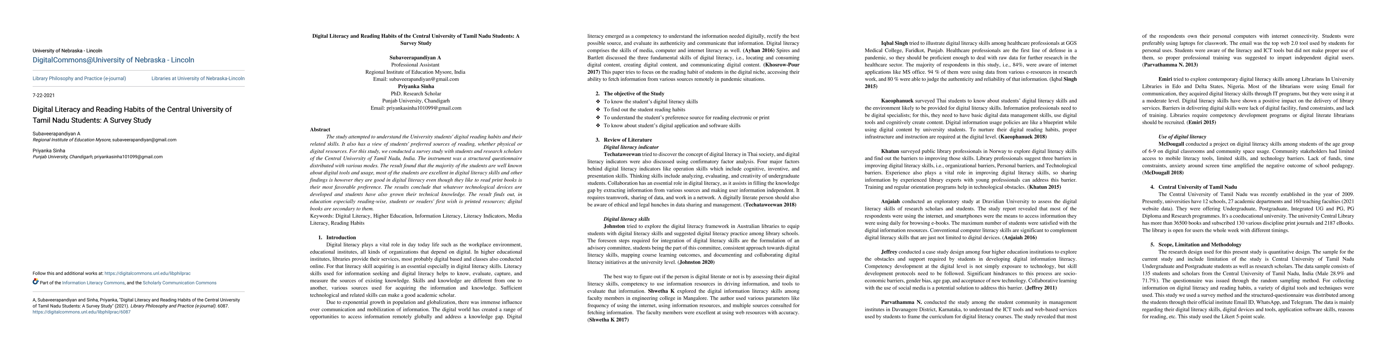 Thumbnail for Digital Literacy and Reading Habits of the Central University of Tamil
  Nadu Students: A Survey Study