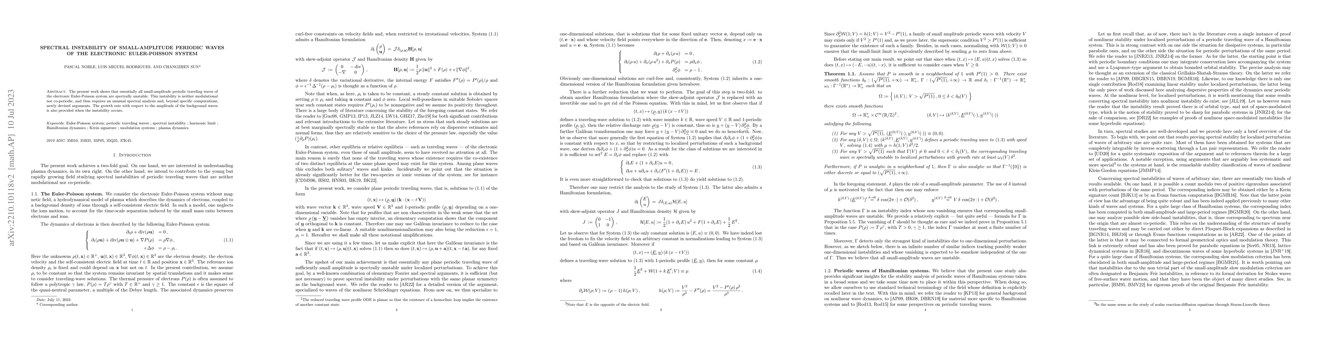 Thumbnail for Spectral instability of small-amplitude periodic waves of the electronic
  Euler-Poisson system