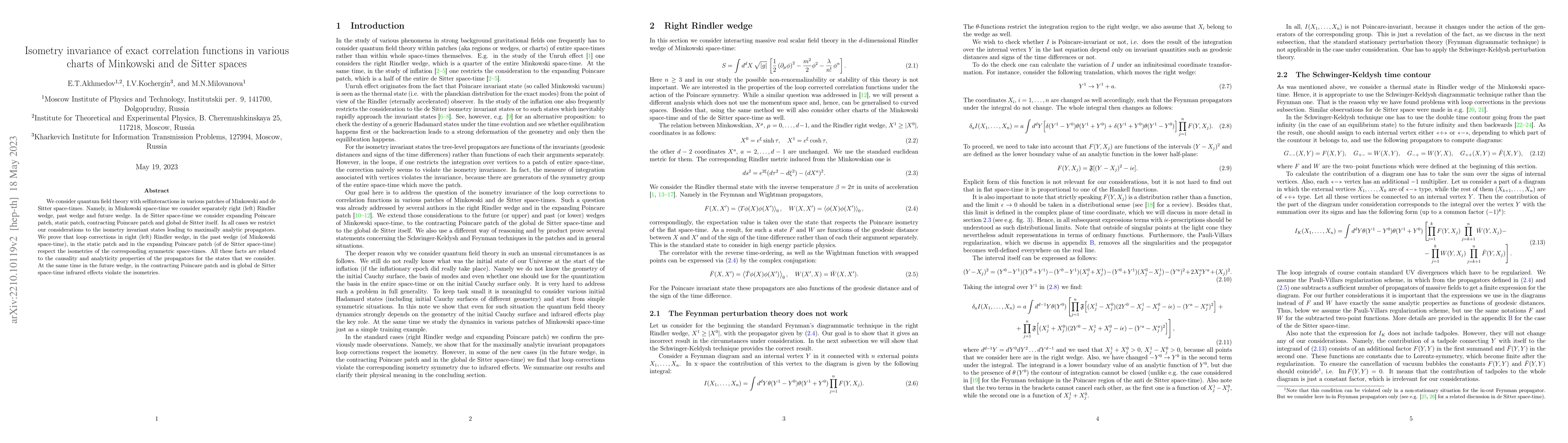Thumbnail for Isometry invariance of exact correlation functions in various charts of
  Minkowski and de Sitter spaces