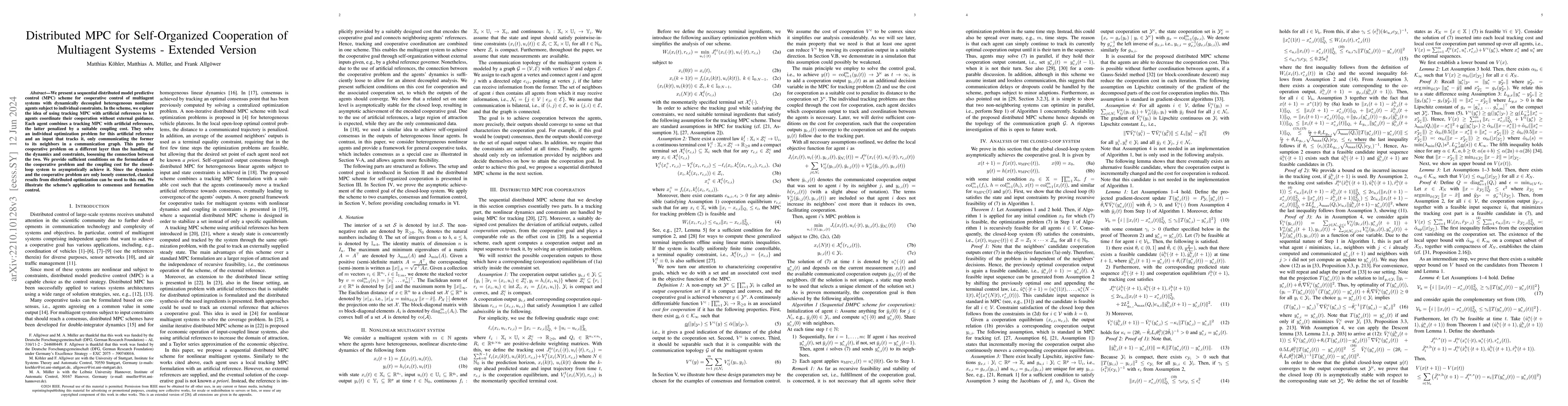 Thumbnail for Distributed MPC for Self-Organized Cooperation of Multiagent Systems --
  Extended Version