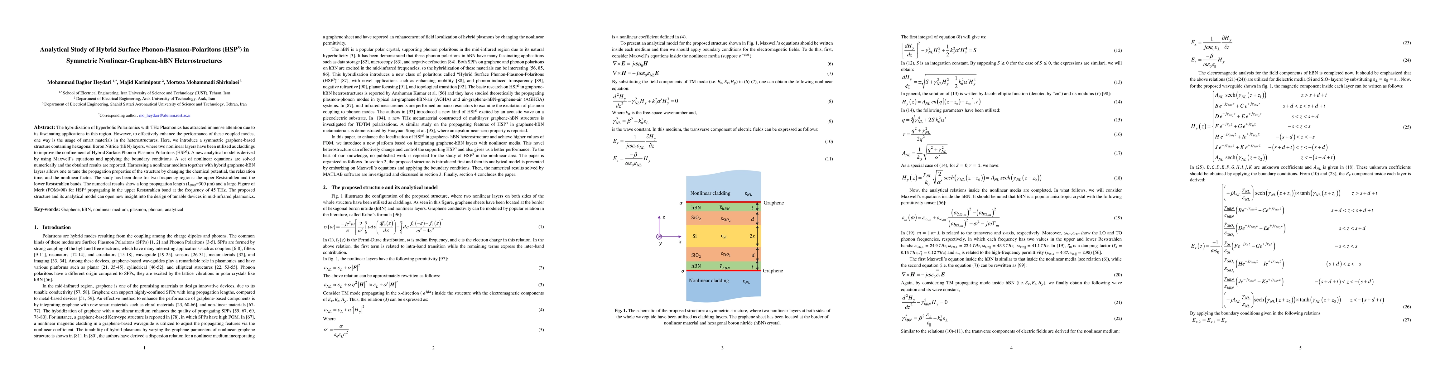 Thumbnail for Analytical Study of Hybrid Surface Phonon-Plasmon-Polaritons (HSP3) in
  Symmetric Nonlinear-Graphene-hBN Heterostructures