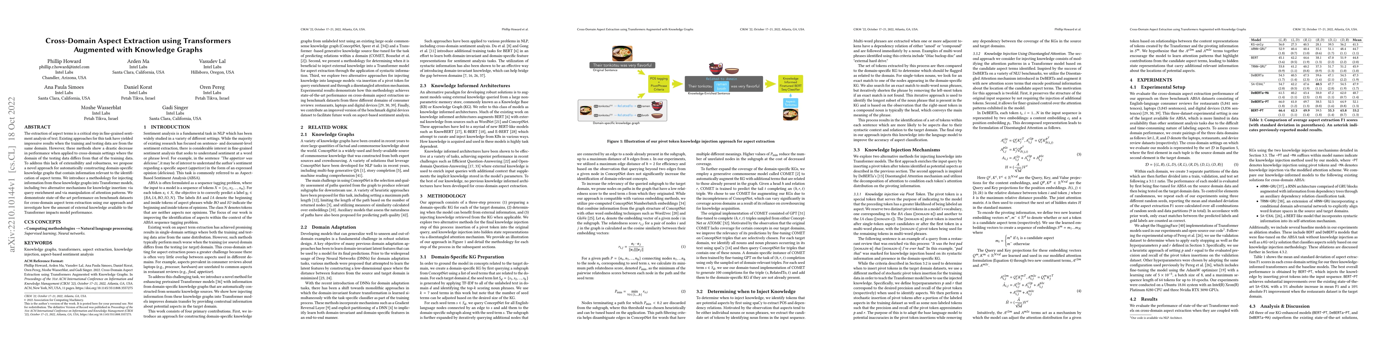 Thumbnail for Cross-Domain Aspect Extraction using Transformers Augmented with
  Knowledge Graphs