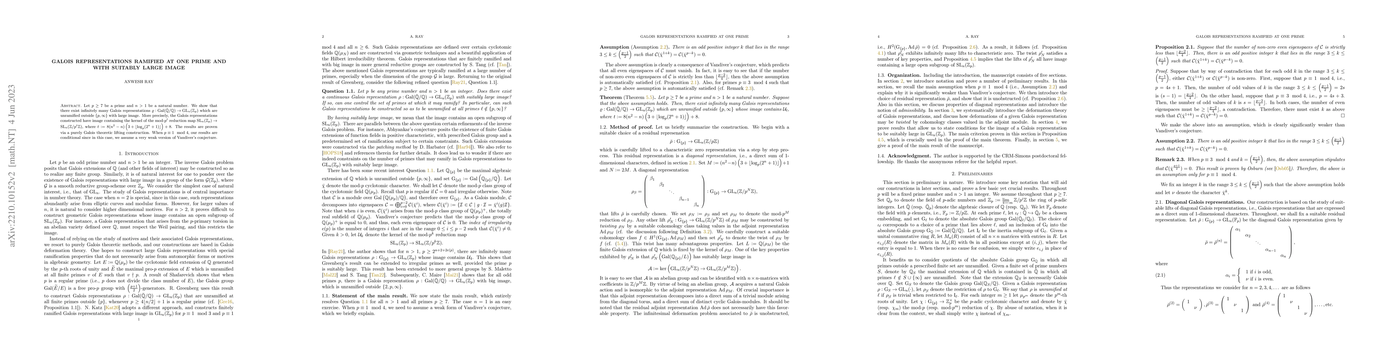 Thumbnail for Galois representations ramified at one prime and with suitably large
  image