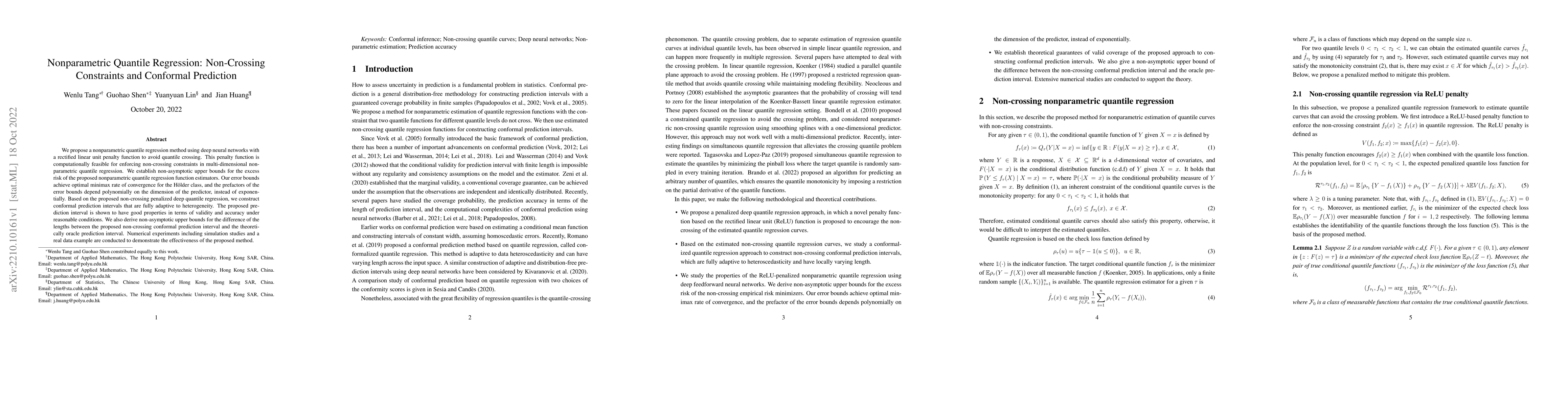 Thumbnail for Nonparametric Quantile Regression: Non-Crossing Constraints and
  Conformal Prediction