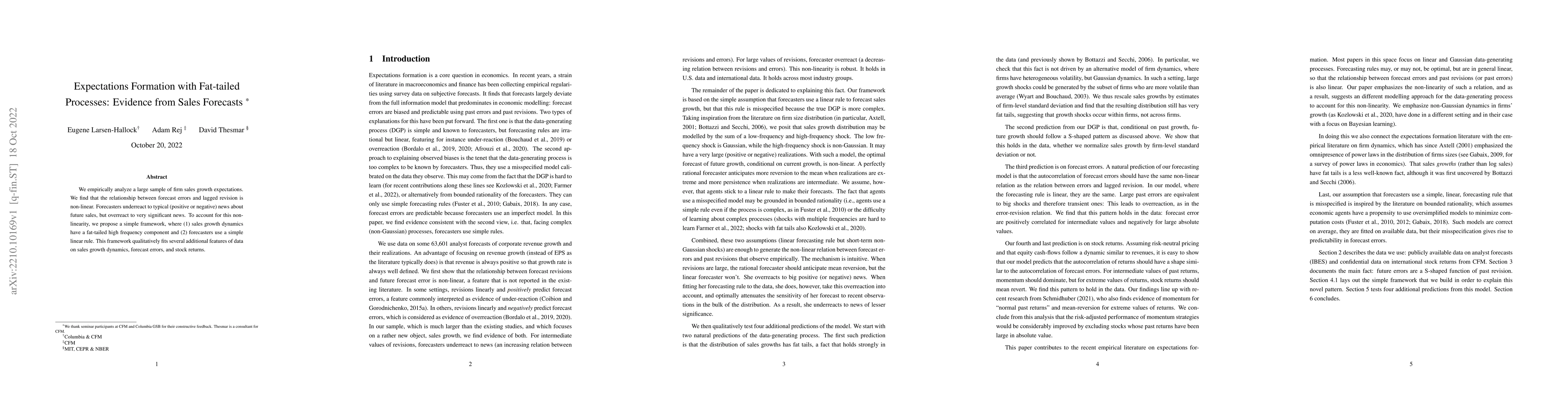 Thumbnail for Expectations Formation with Fat-tailed Processes: Evidence from Sales
  Forecasts