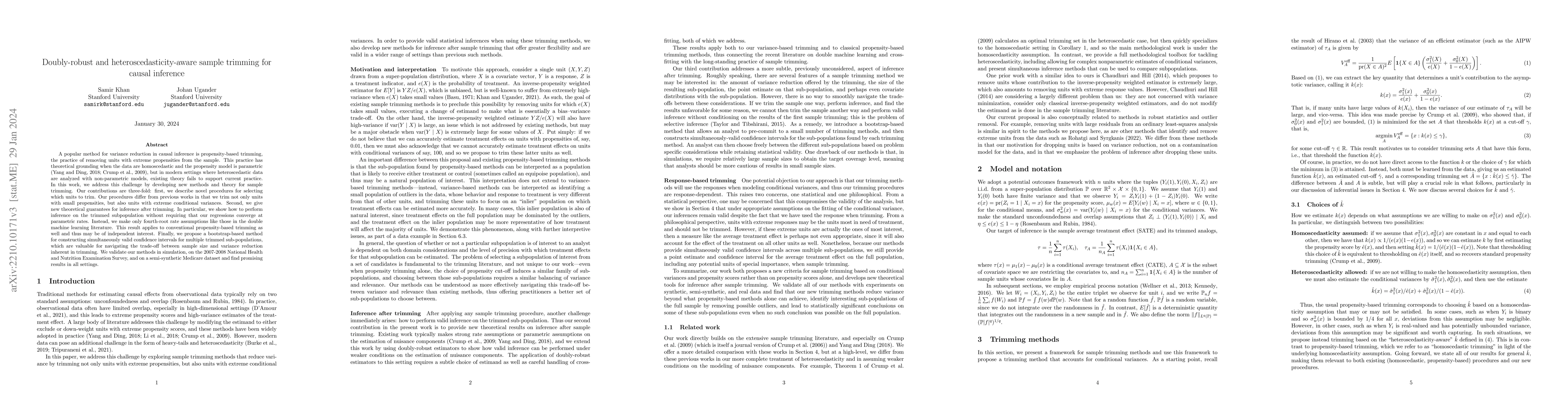 Thumbnail for Doubly-robust and heteroscedasticity-aware sample trimming for causal
  inference
