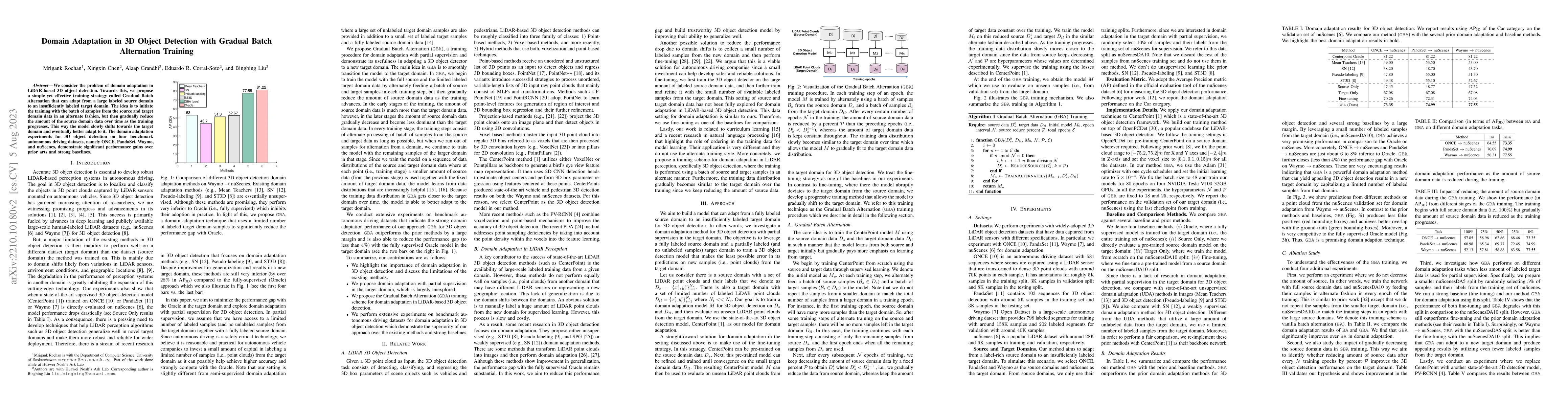 Thumbnail for Domain Adaptation in 3D Object Detection with Gradual Batch Alternation
  Training