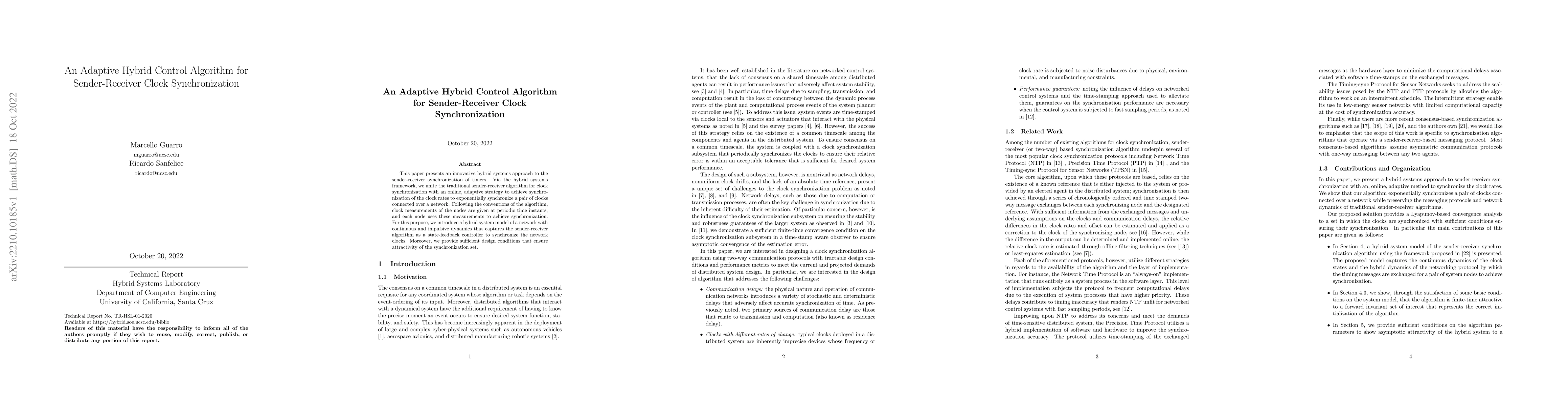 Thumbnail for An Adaptive Hybrid Control Algorithm for Sender-Receiver Clock
  Synchronization