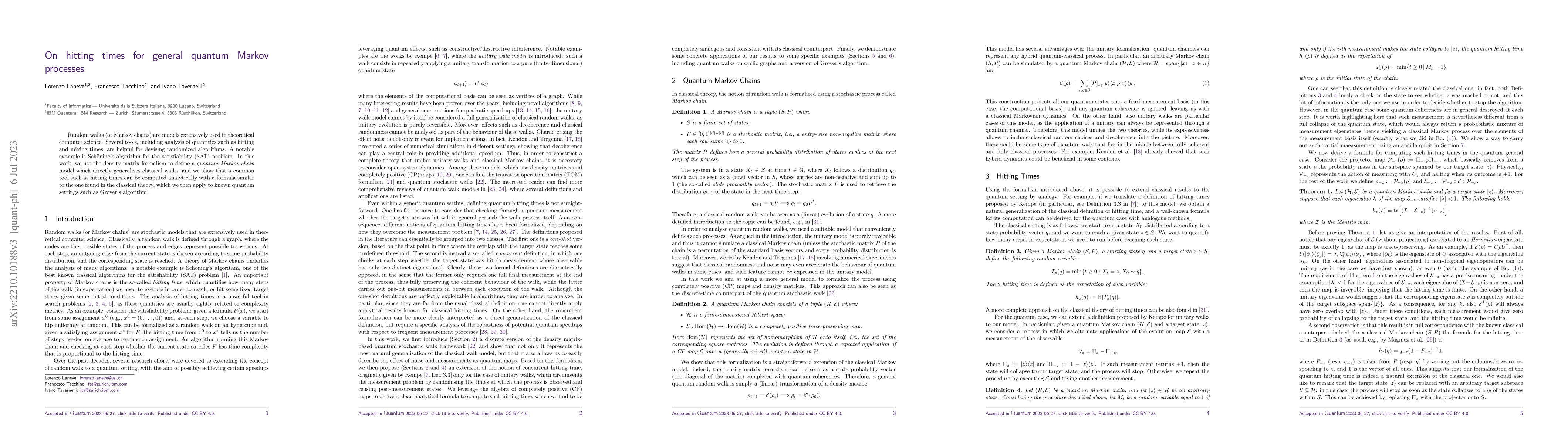 Thumbnail for On Hitting Times for General Quantum Markov Processes