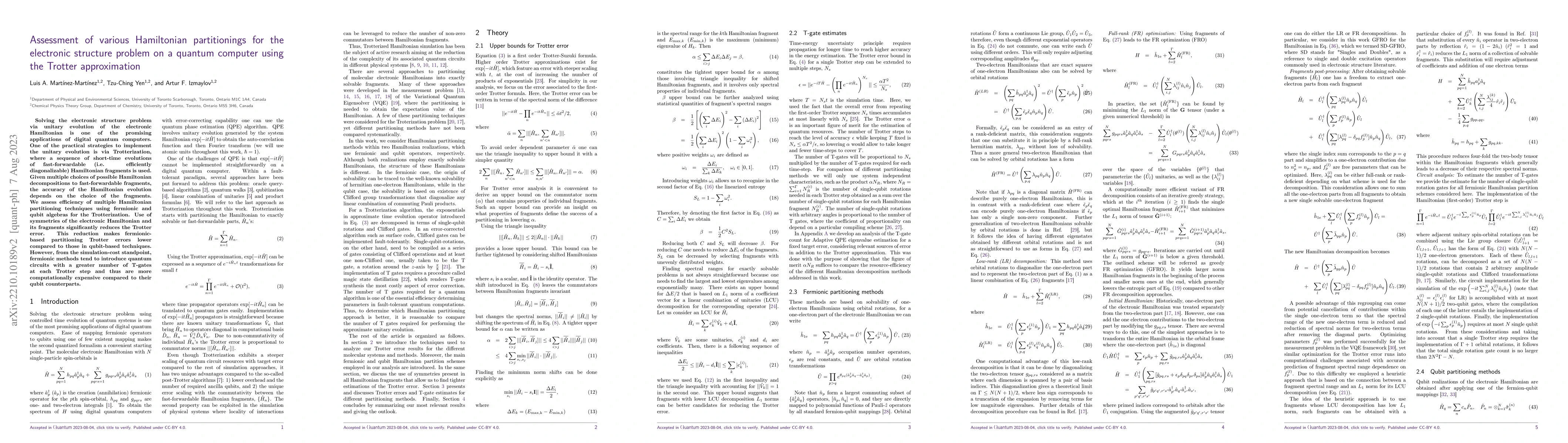 Thumbnail for Assessment of various Hamiltonian partitionings for the electronic
  structure problem on a quantum computer using the Trotter approximation