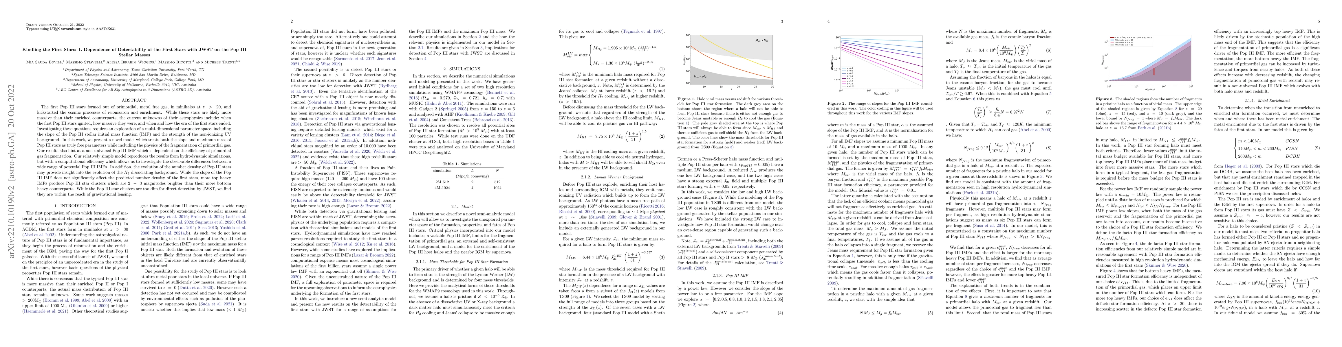 Thumbnail for Kindling the First Stars: I. Dependence of Detectability of the First
  Stars with JWST on the Pop III Stellar Masses
