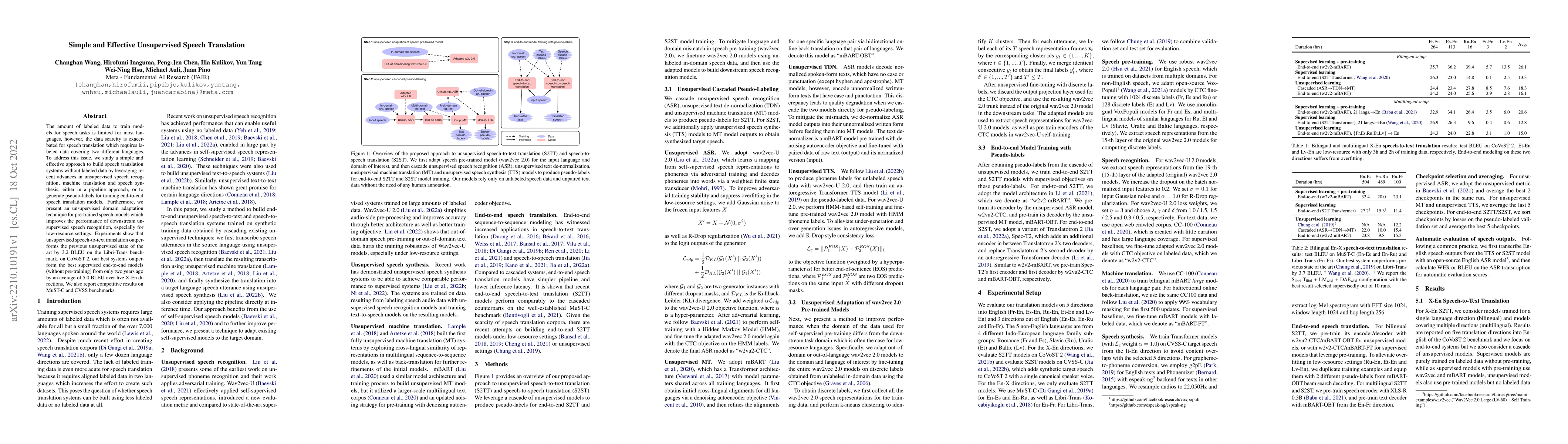 Thumbnail for Simple and Effective Unsupervised Speech Translation