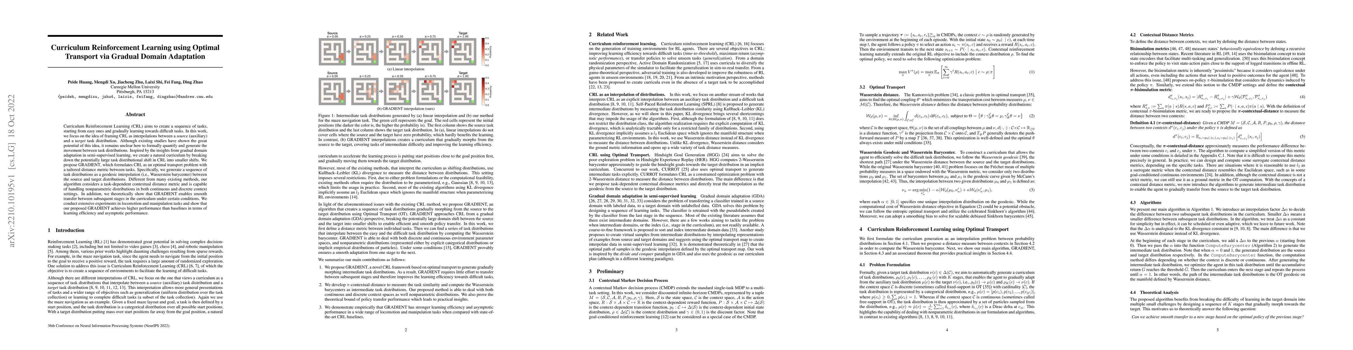 Thumbnail for Curriculum Reinforcement Learning using Optimal Transport via Gradual
  Domain Adaptation