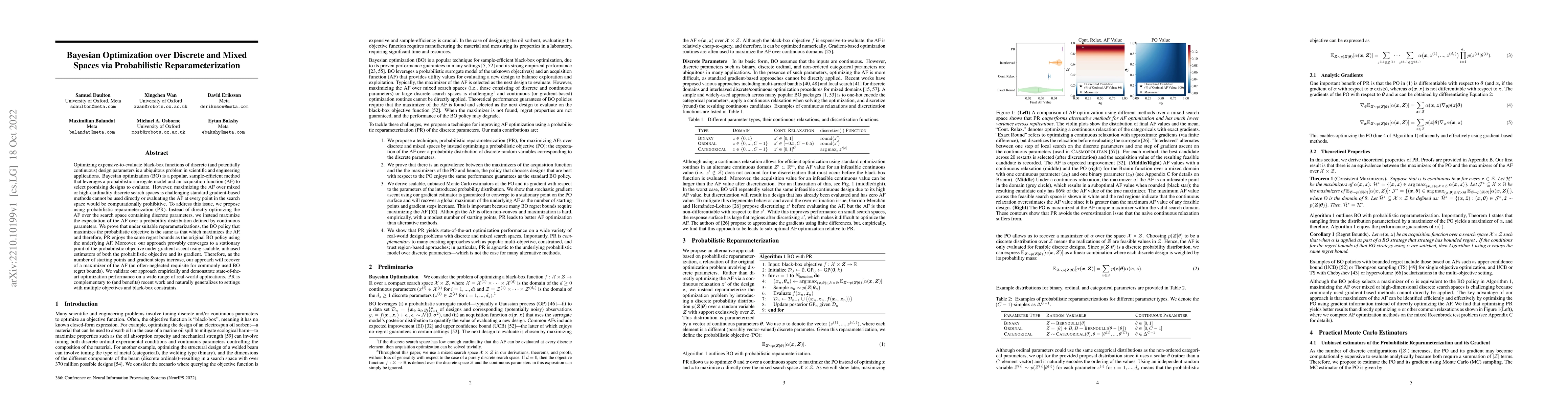 Thumbnail for Bayesian Optimization over Discrete and Mixed Spaces via Probabilistic
  Reparameterization
