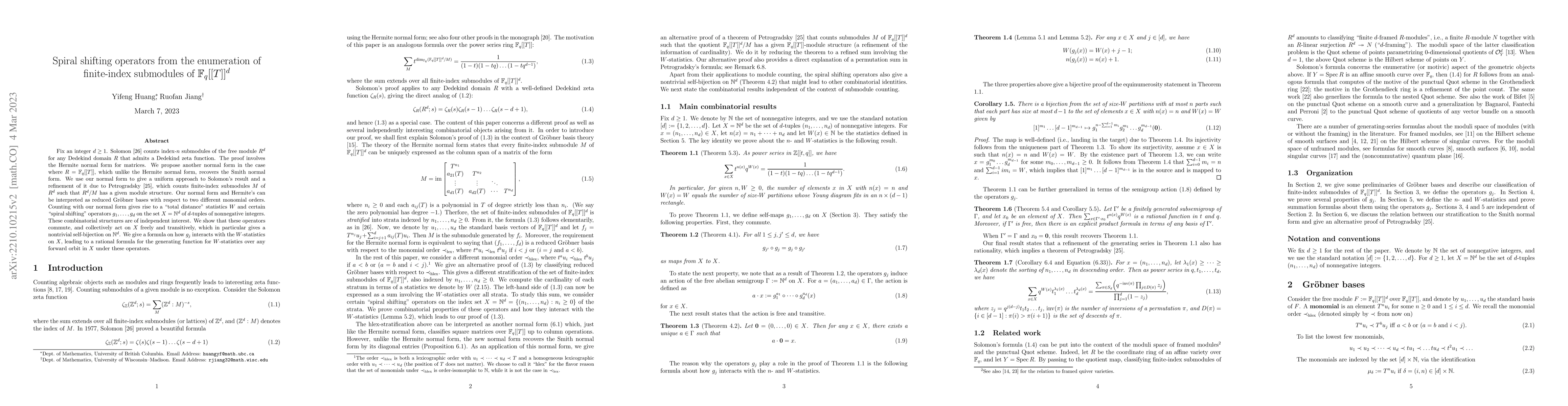 Thumbnail for Spiral shifting operators from the enumeration of finite-index
  submodules of $\mathbb{F}_q[[T]]^d$