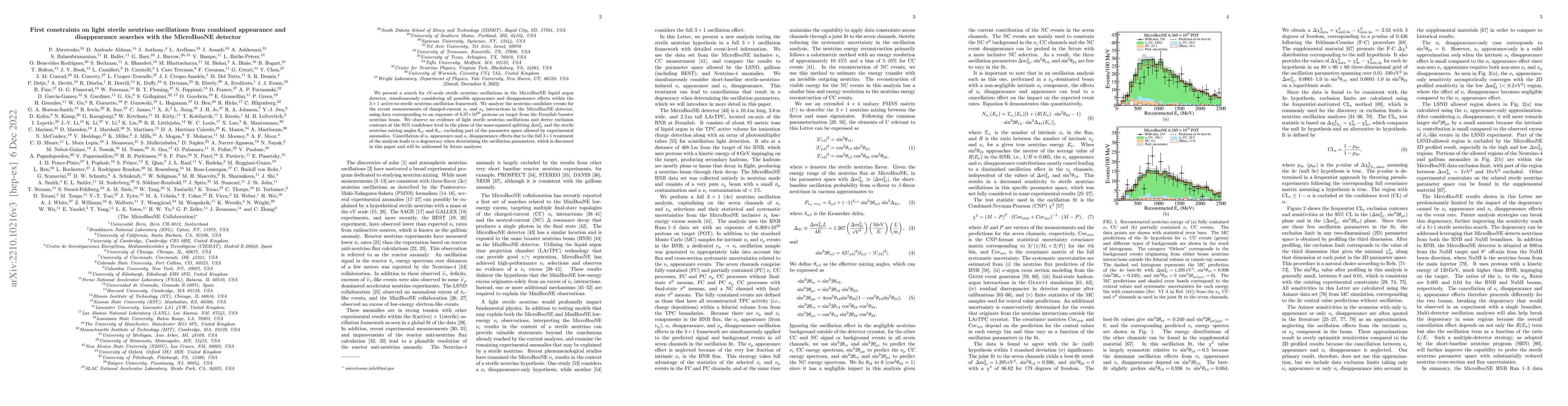 Thumbnail for First constraints on light sterile neutrino oscillations from combined
  appearance and disappearance searches with the MicroBooNE detector