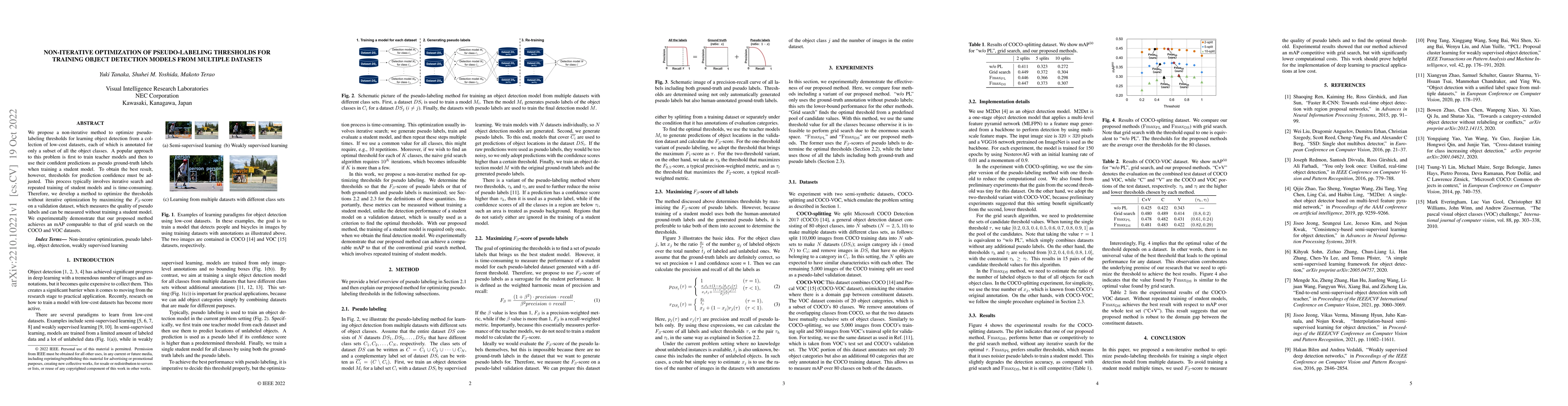 Thumbnail for Non-iterative optimization of pseudo-labeling thresholds for training
  object detection models from multiple datasets