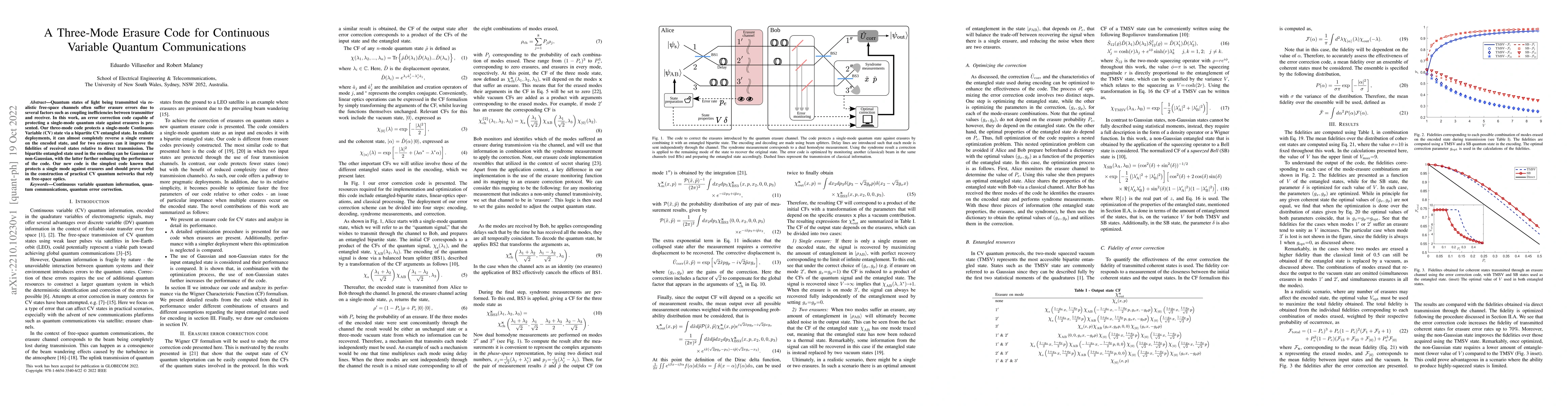 Thumbnail for A Three-Mode Erasure Code for Continuous Variable Quantum Communications