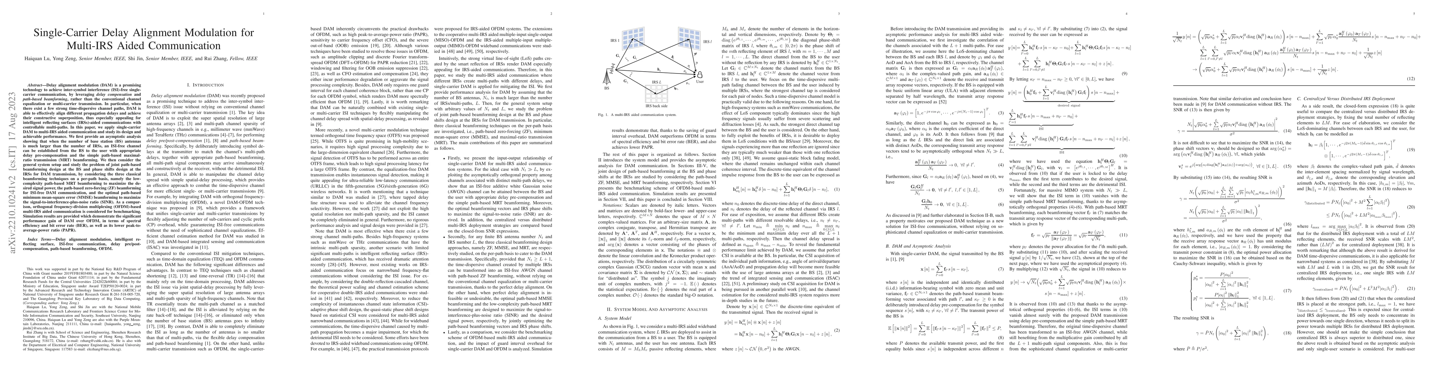 Thumbnail for Single-Carrier Delay Alignment Modulation for Multi-IRS Aided
  Communication