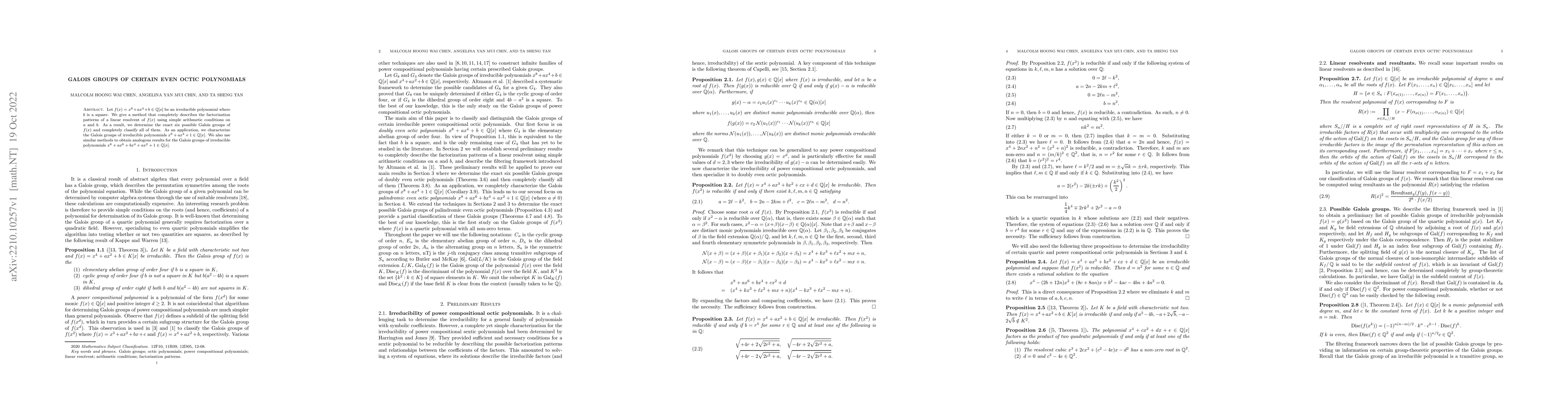 Thumbnail for Galois groups of certain even octic polynomials