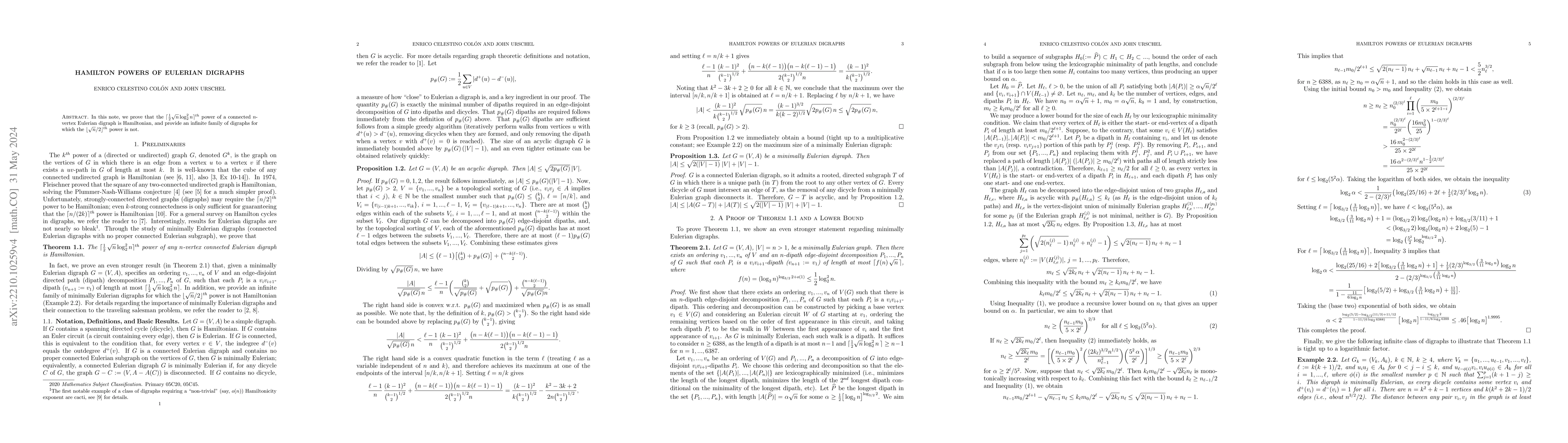 Thumbnail for Hamilton Powers of Eulerian Digraphs