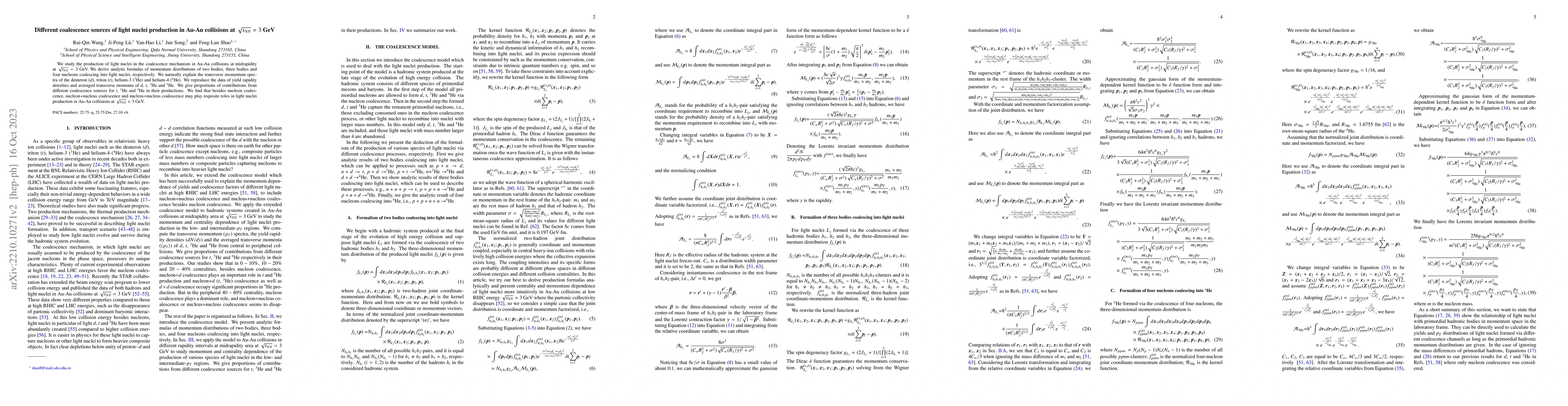 Thumbnail for Different Coalescence Sources of Light Nuclei Production in Au-Au
  Collisions at $\sqrt{s_{NN}}=3$ GeV
