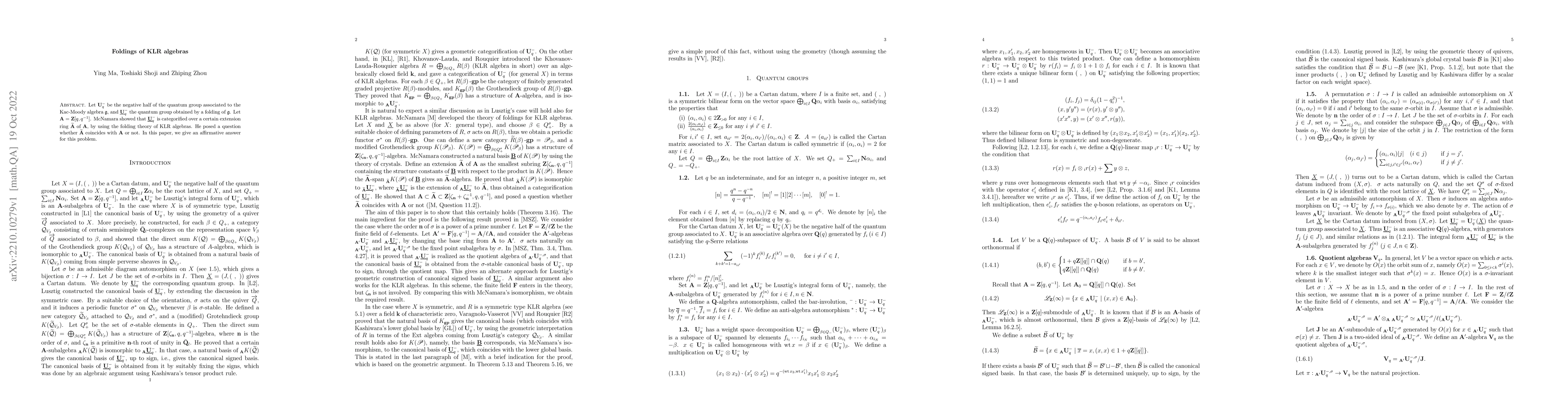 Thumbnail for Foldings of KLR algebras