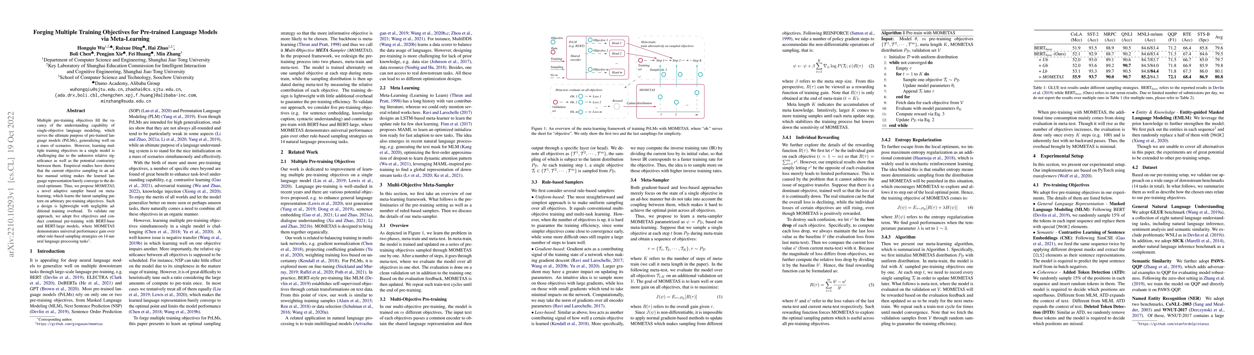 Thumbnail for Forging Multiple Training Objectives for Pre-trained Language Models via
  Meta-Learning