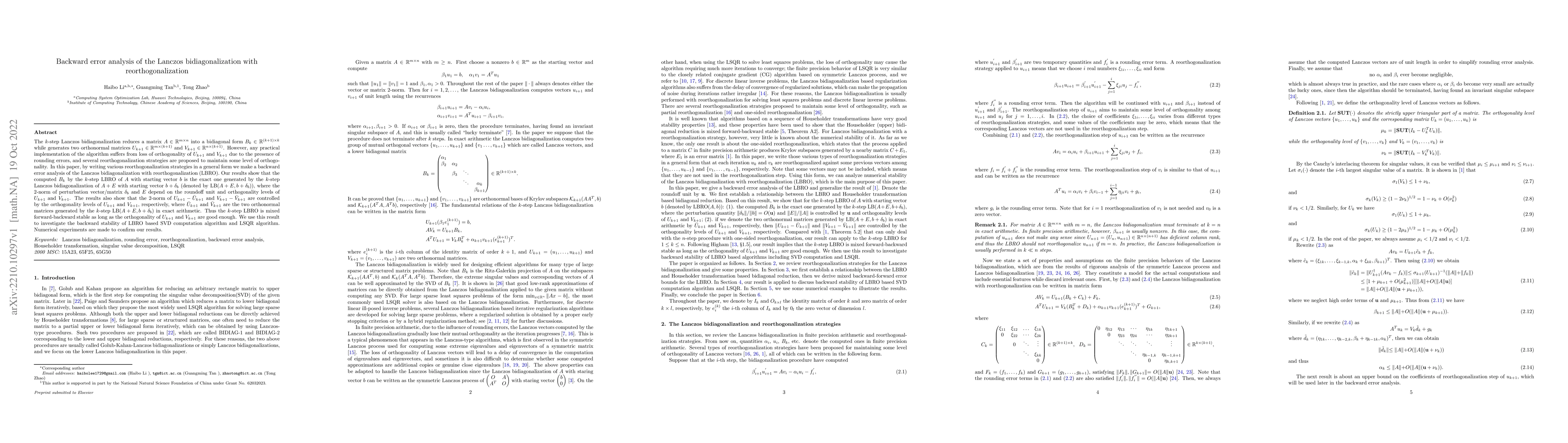 Thumbnail for Backward error analysis of the Lanczos bidiagonalization with
  reorthogonalization